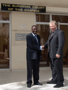 Daniel Yamshon and Chief Justice Stephen Brobbey at the Supreme Court of The Gambia.